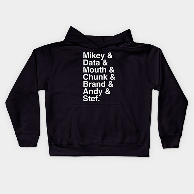 Mikey, Data, Mouth, Chunk, Brand, Andy & Stef Kids Hoodie by Three Meat Curry